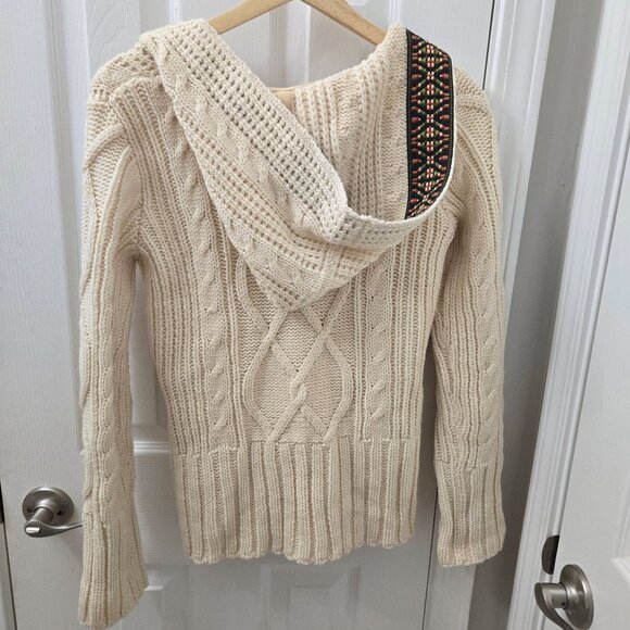 Ruff Hewn Cardigan Sweater Womens Small‎ Cream Fisherman Hood Cableknit Nordic - Picture 2 of 7
